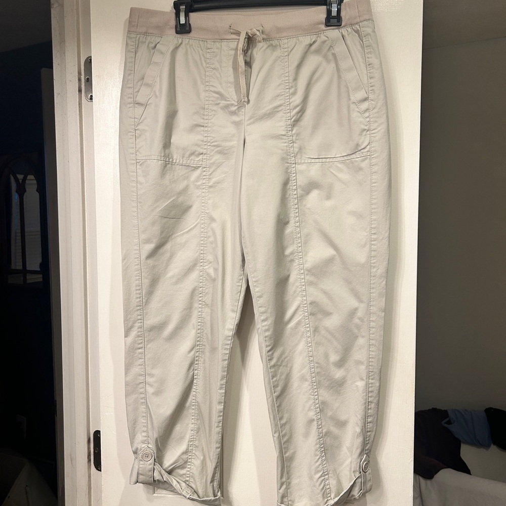 Talbots Elastic Waist Pull Up Cotton Roll Cuff Tan Khaki Pants Women’s Size 10